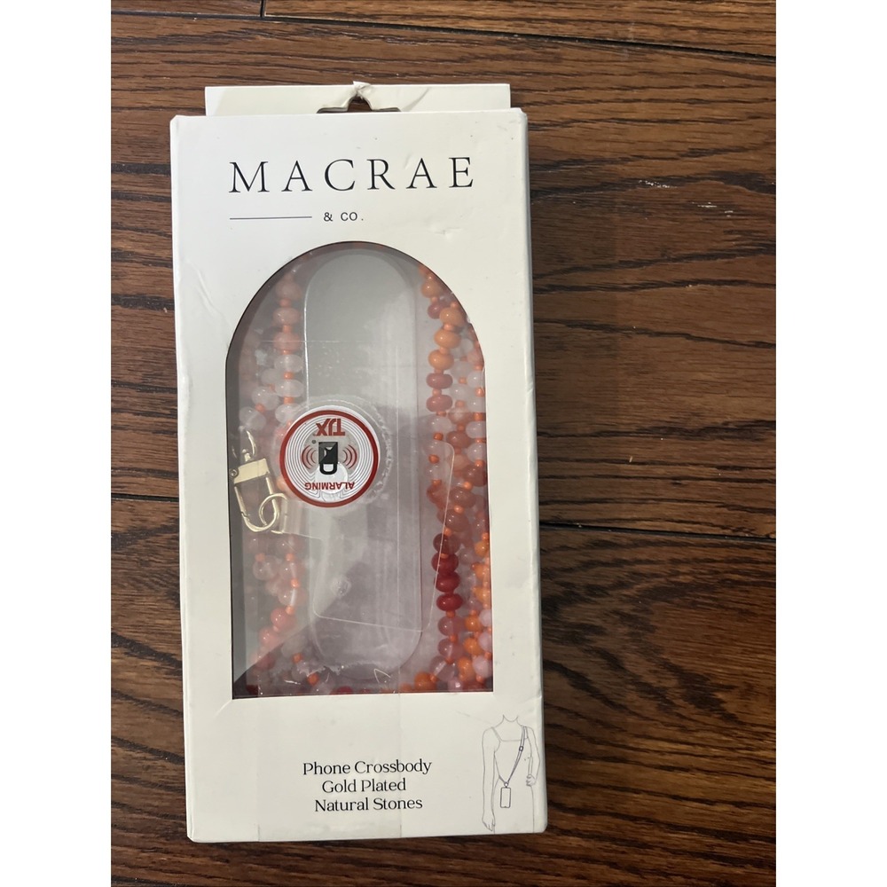 MACRAE & Co. Phone Crossbody Strap Natural Stone Beads Gold Plated Universal Fit
